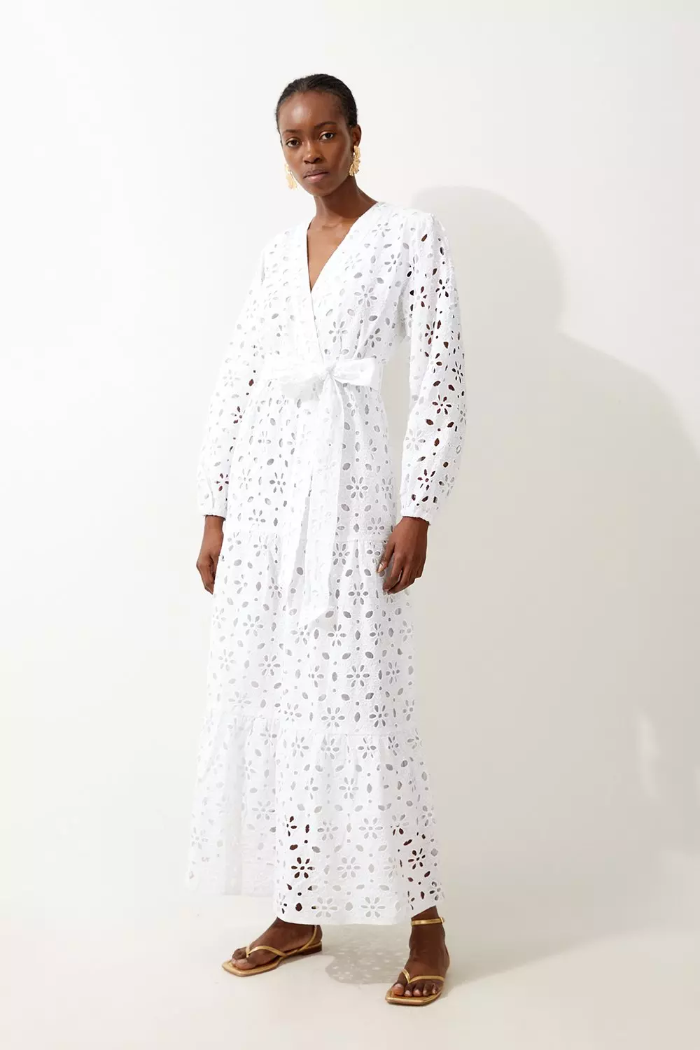 Petite Cotton Broderie Woven Maxi Dress Karen Millen