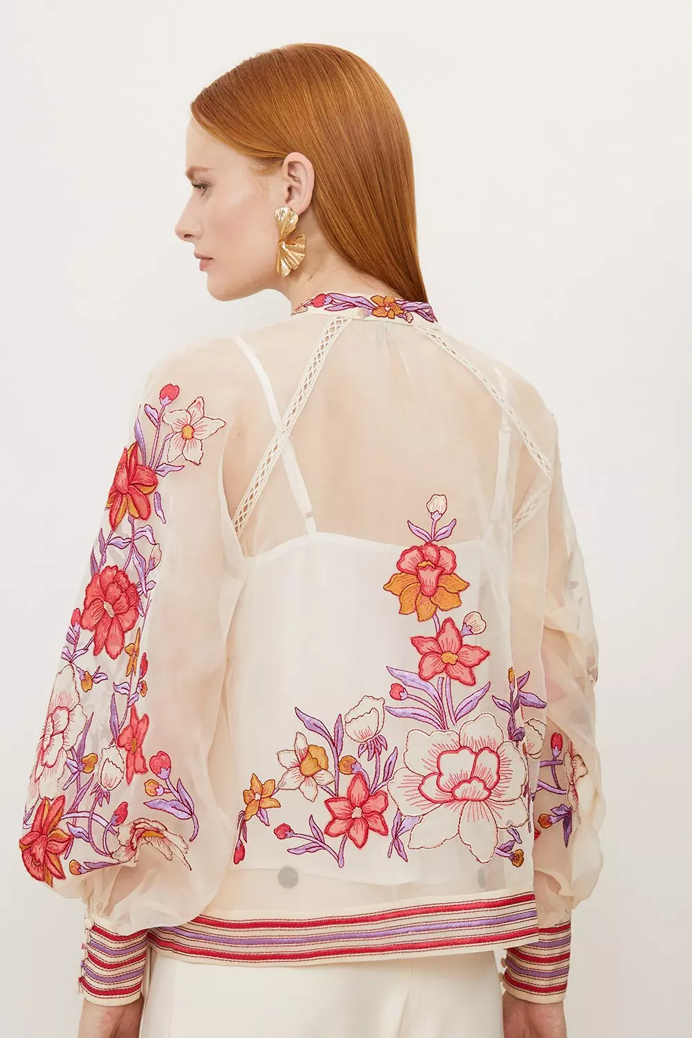 Floral Placed Embroidery Organdie Woven Blouse | Karen Millen