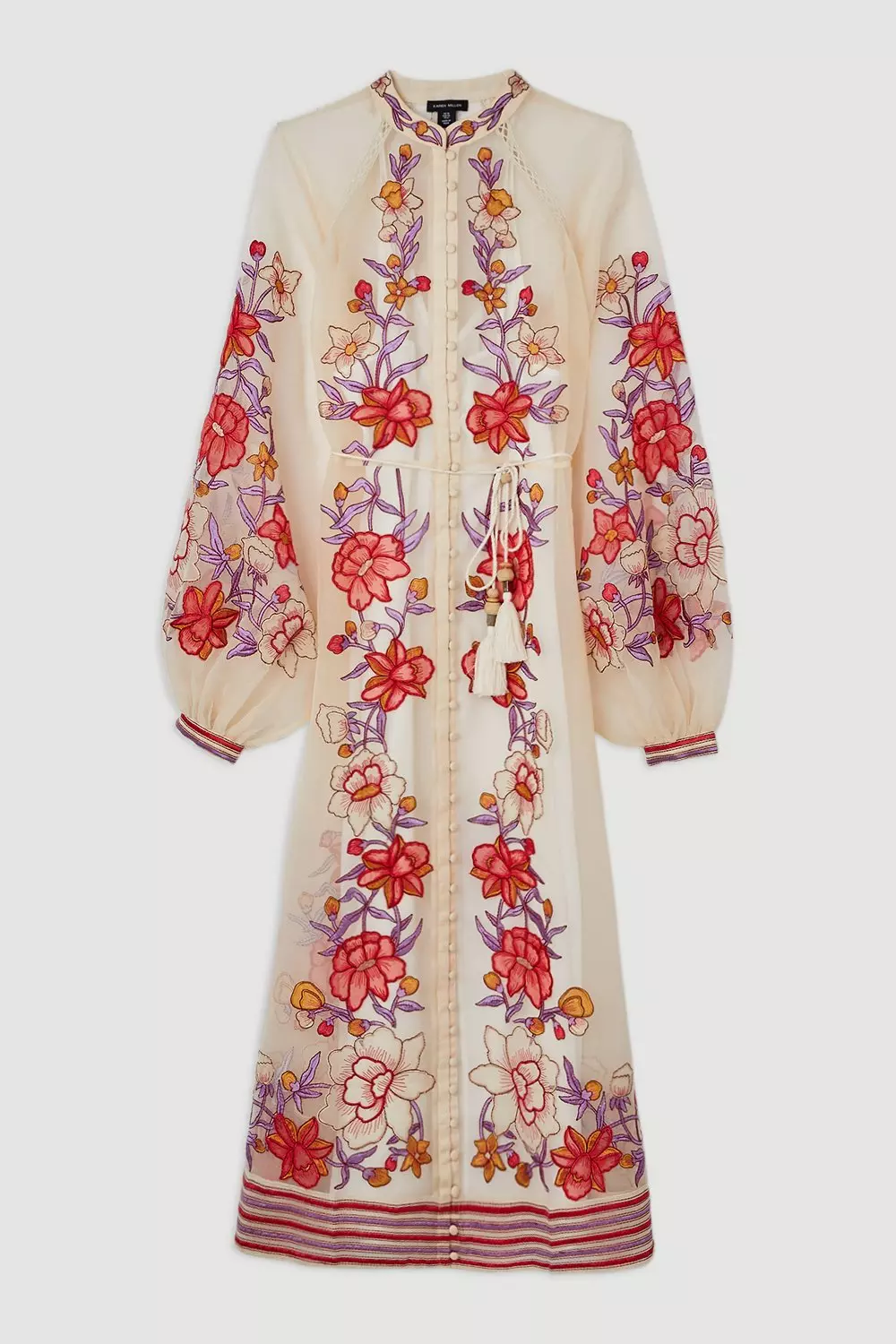Petite Floral Embroidery Organdie Woven Midi Dress | Karen