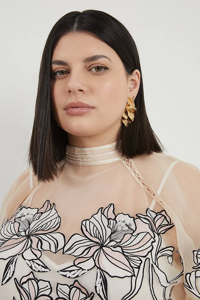 Plus Size Floral Embroidery Organdie Woven Blouse | Karen Millen Plus Size Floral Embroidery Organdie Woven Blouse | Karen Millen