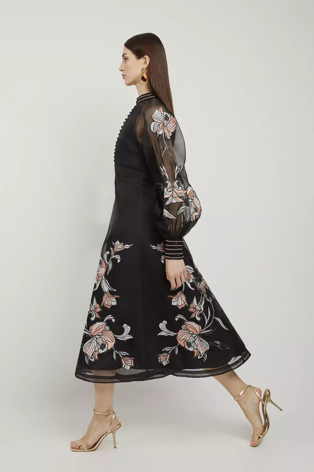 【KAREN MILLEN】花柄刺繍 オーガンジー ミディドレス(送料込み) KAREN MILLEN】花刺繍オーガンジー織りミディドレス 関税込