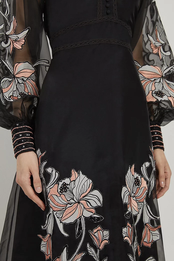 Tall Floral Embroidery Organdie Woven Midi Dress | Karen Millen Tall Floral Embroidery Organdie Woven Midi Dress | Karen Millen