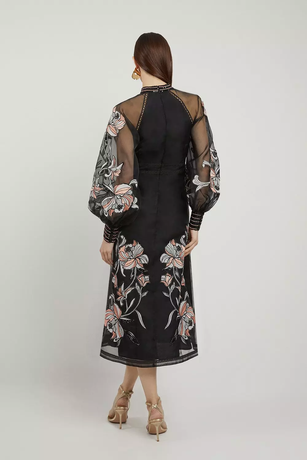 Tall Floral Embroidery Organdie Woven Midi Dress | Karen Millen
