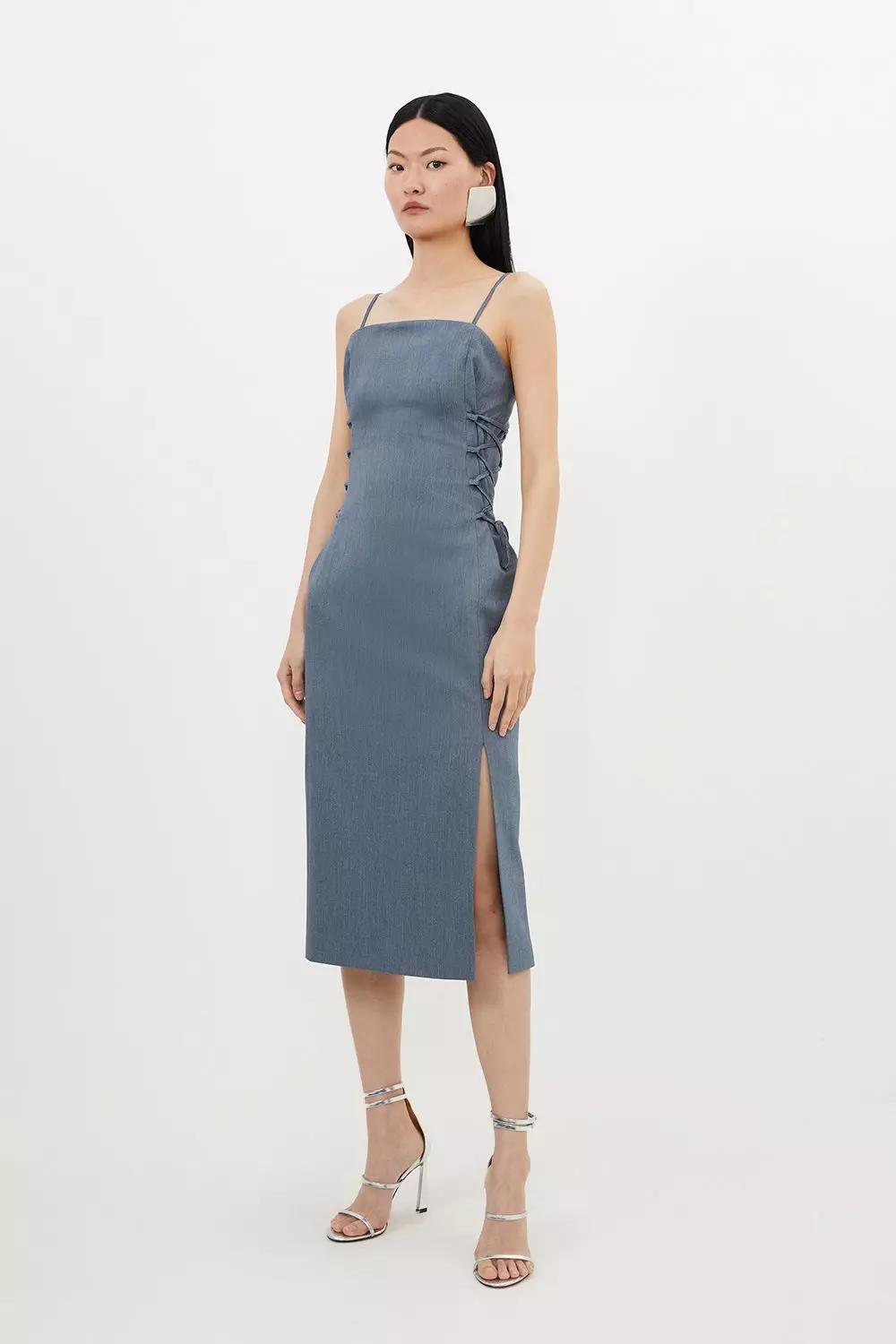 karenmillen ワンショルダータイネック Corseted Tie Side Detail Tailored Bandeau Midi Dress | Karen