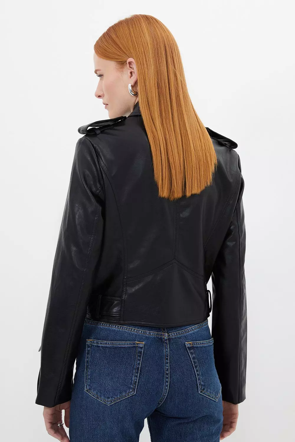 Faux Leather Cropped Biker Jacket Karen Millen