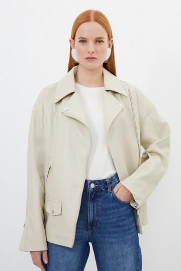 Faux Leather Biker Jacket cream