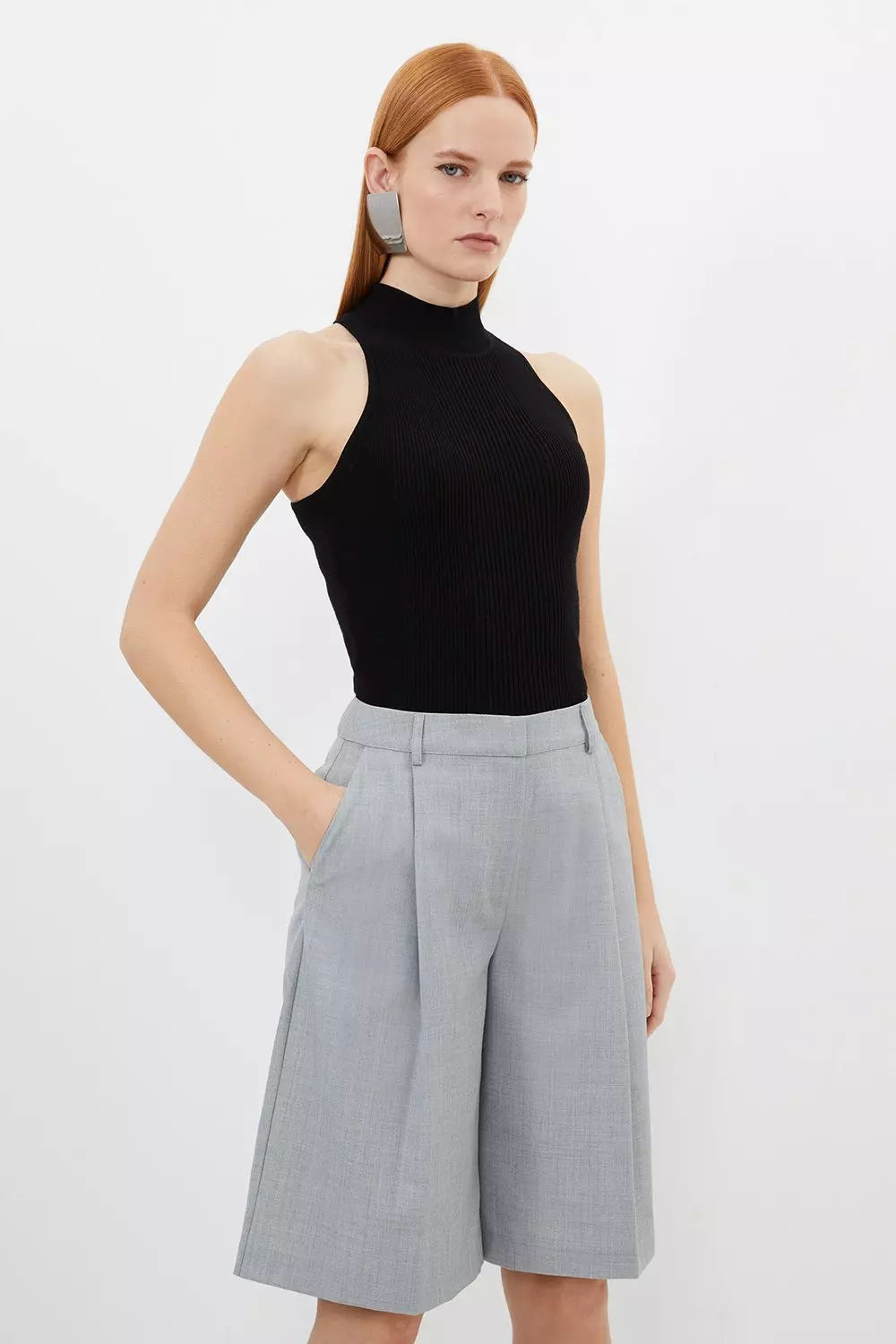 Wool Blend Tailored Long Shorts alternative image