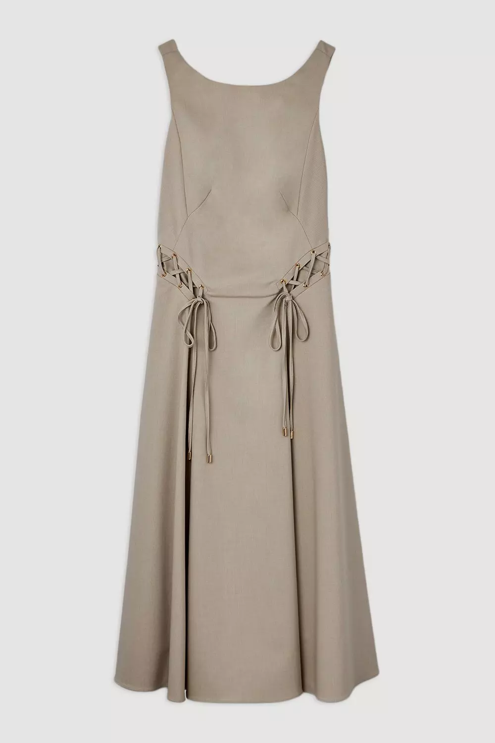 Corseted Tie Detail Tailored Full Skirted Midaxi Dress