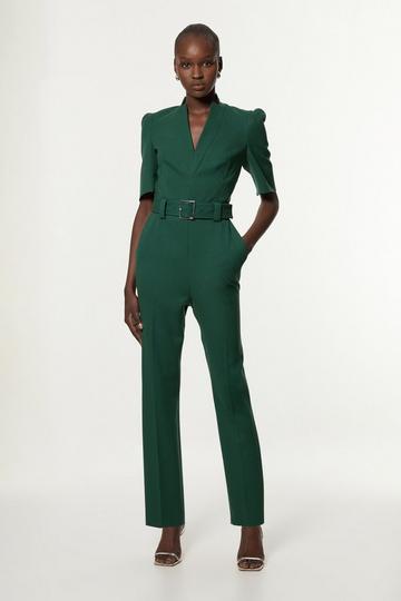 Structured Crepe Forever Belted Jumpsuit forest