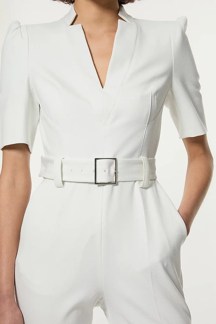 Structured Crepe Forever Belted Jumpsuit | Karen Millen Structured Crepe Forever Belted Jumpsuit | Karen Millen