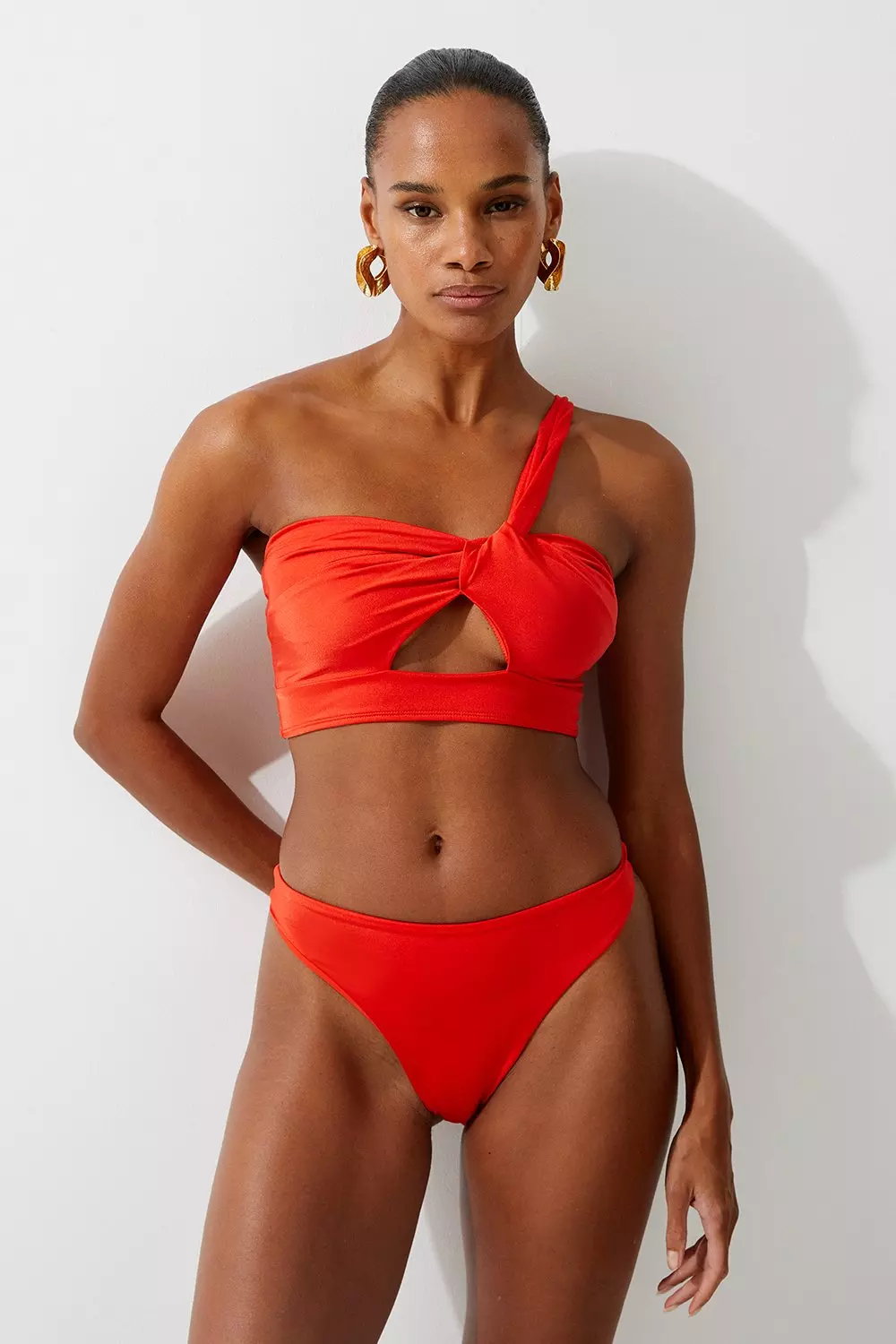 One shoulder red bikini on sale