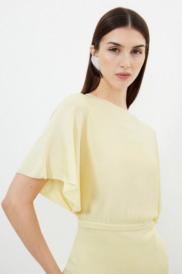 Slinky Viscose Blend Knit Angel Sleeve Tie Detail Top yellow