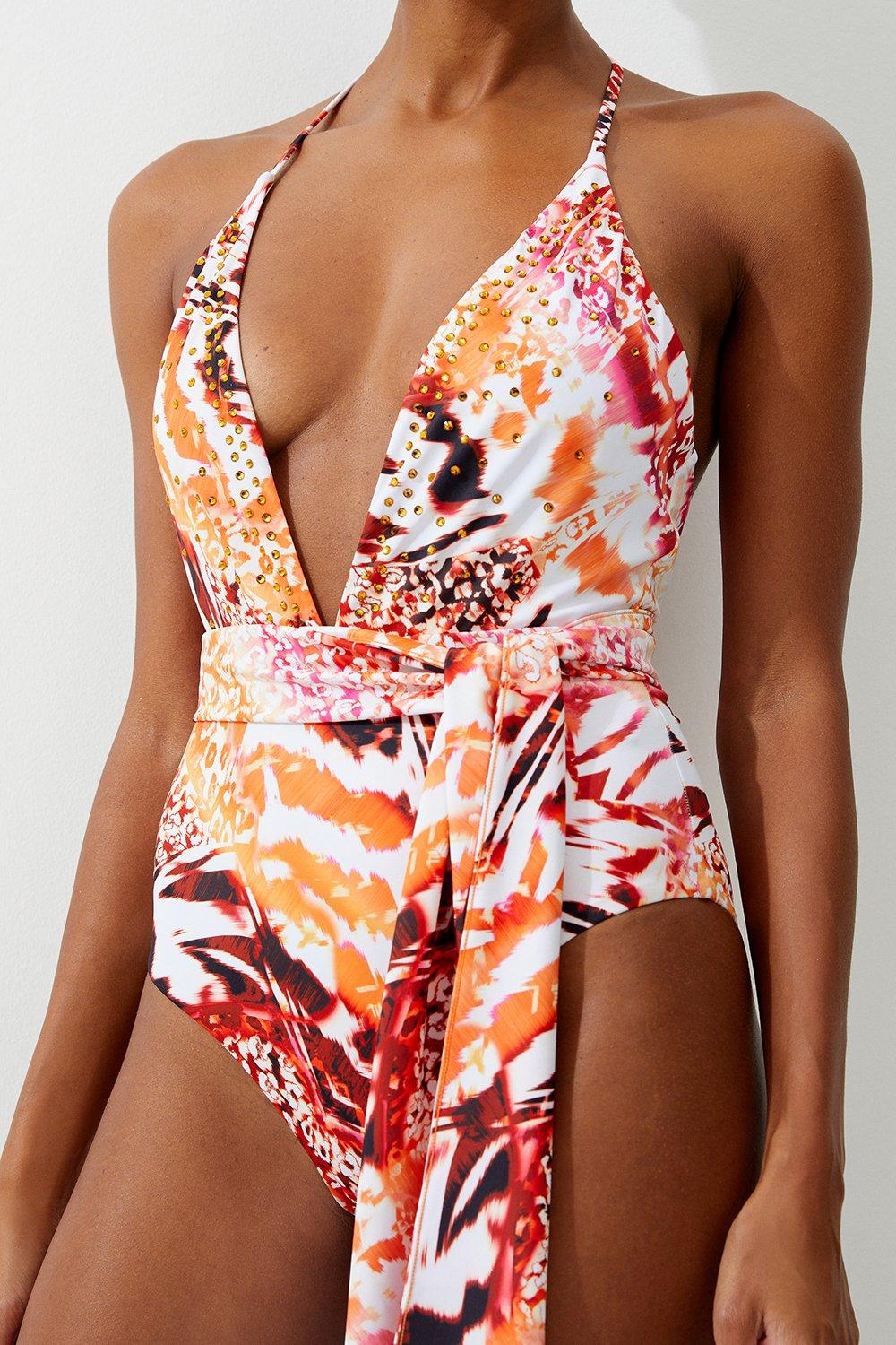 One piece swimsuit with tie waist deals