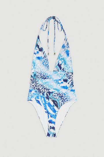 Abstract Print Embellished Trim Tie Detail Swimsuit multi