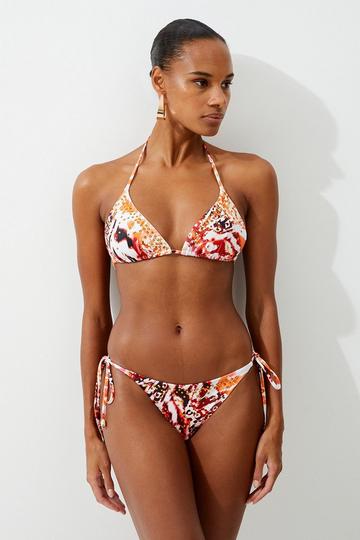 Statement Print Embellished Trim Bikini Top multi