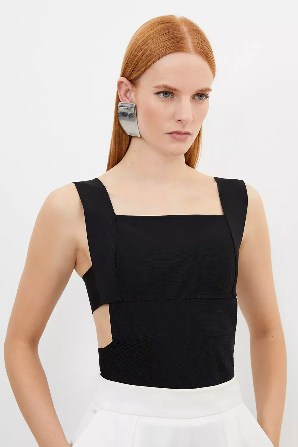 Figure Form Bandage Knit Square Neck Cut Out Top Karen Millen