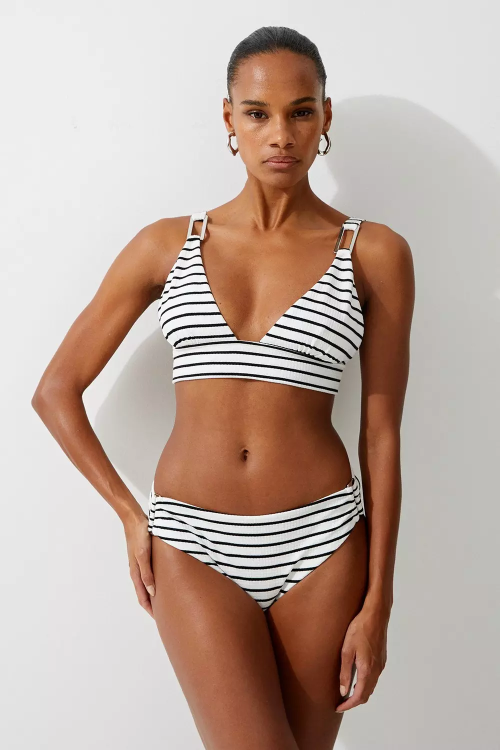 Textured Stripe Trim Detail Bikini Top Karen Millen