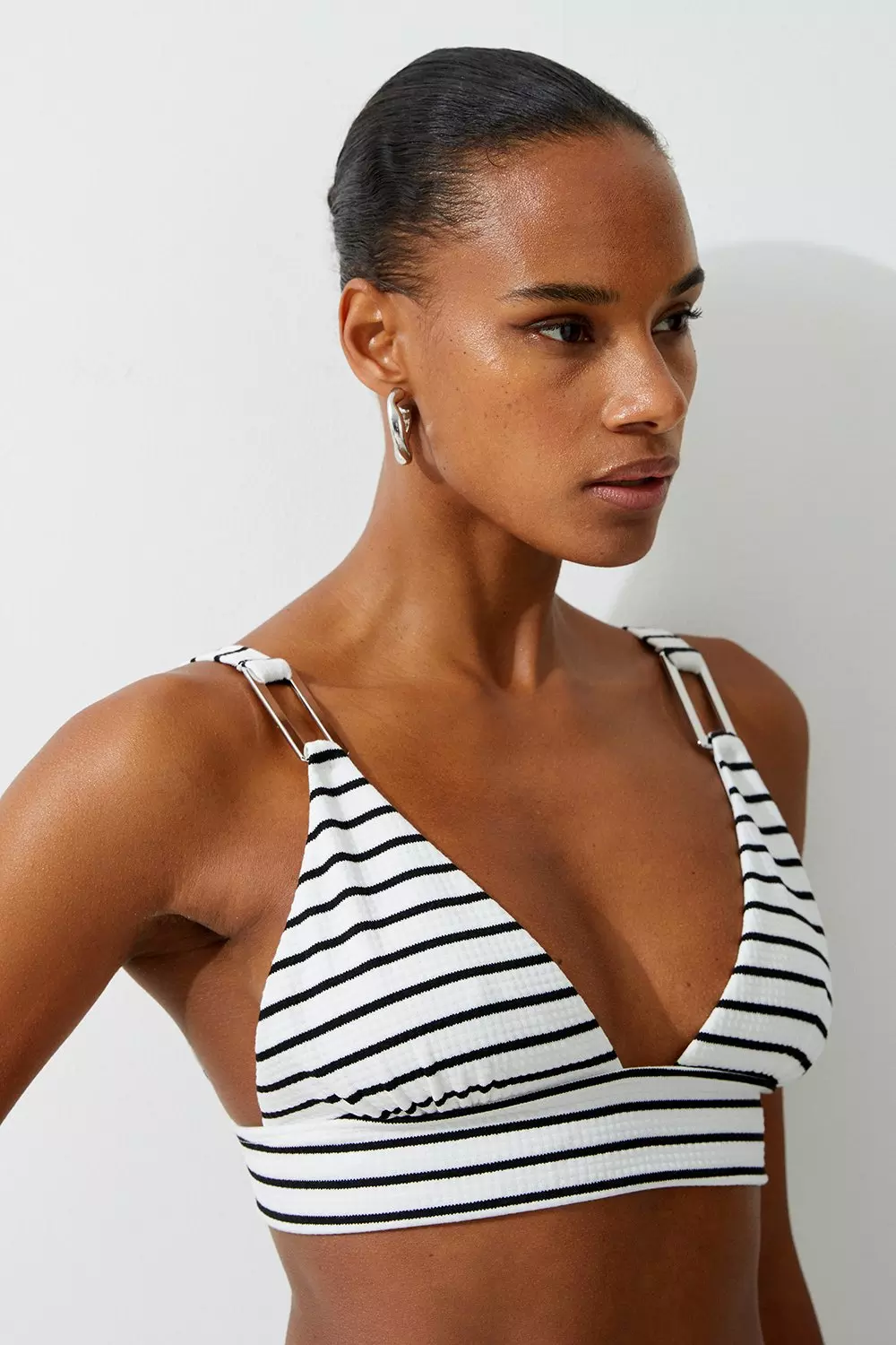 Textured Stripe Trim Detail Bikini Top Karen Millen