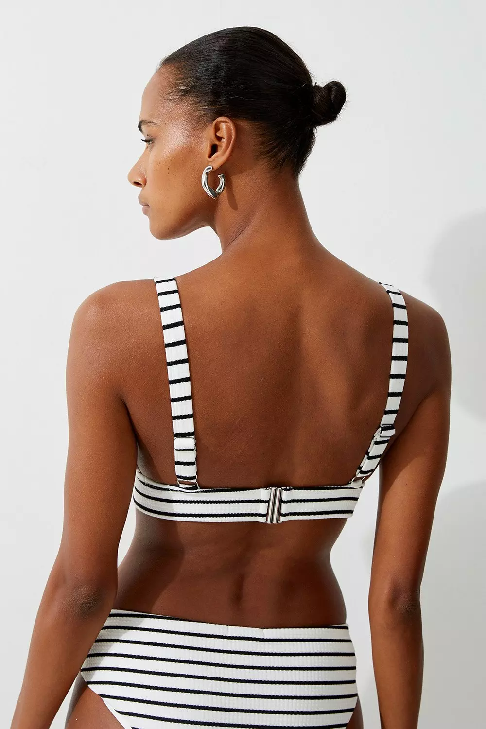 Textured Stripe Trim Detail Bikini Top | Karen Millen