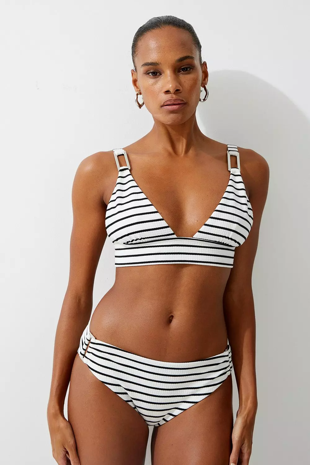 Textured Stripe High Waist Bikini Bottoms Karen Millen