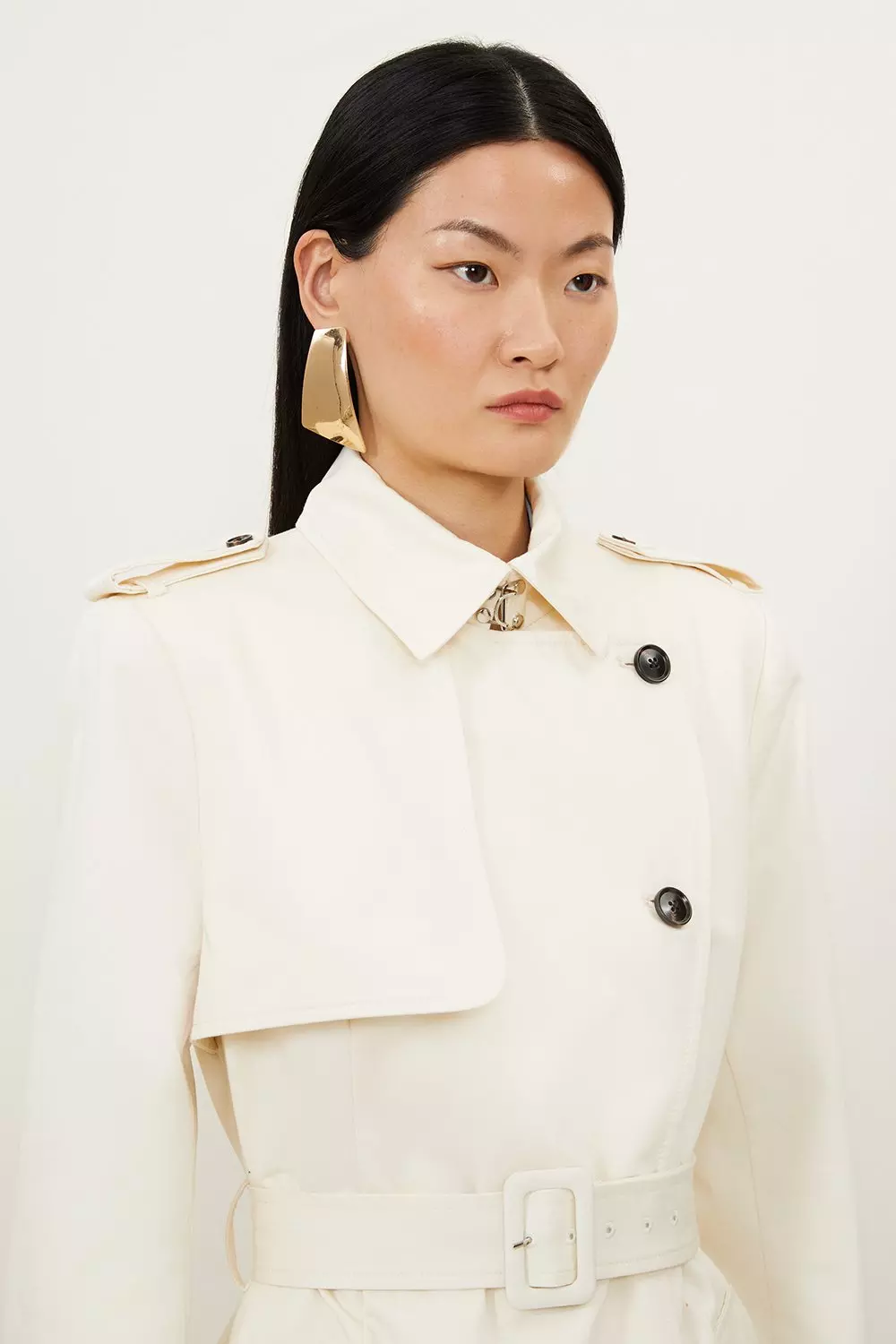 Tailored Cutwork Embroidered Belted Trench Coat | Karen Millen