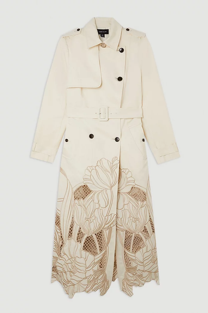 Tailored Cutwork Embroidered Belted Trench Coat | Karen Millen Tailored Cutwork Embroidered Belted Trench Coat | Karen Millen