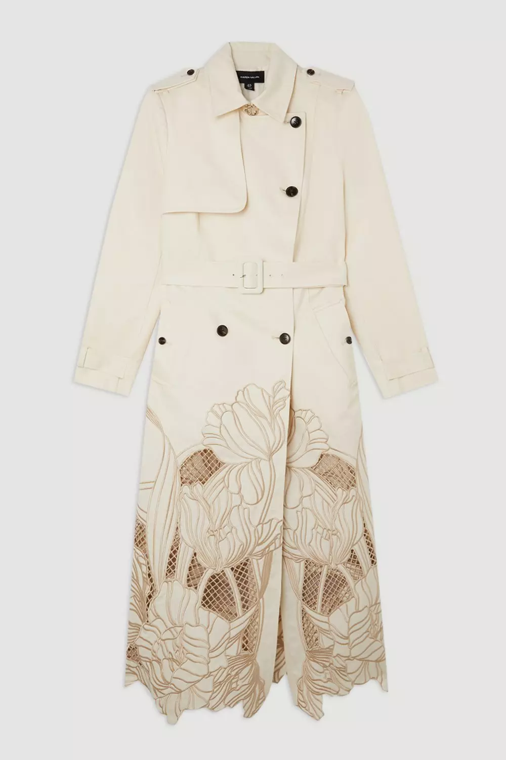 Tailored Cutwork Embroidered Belted Trench Coat | Karen Millen