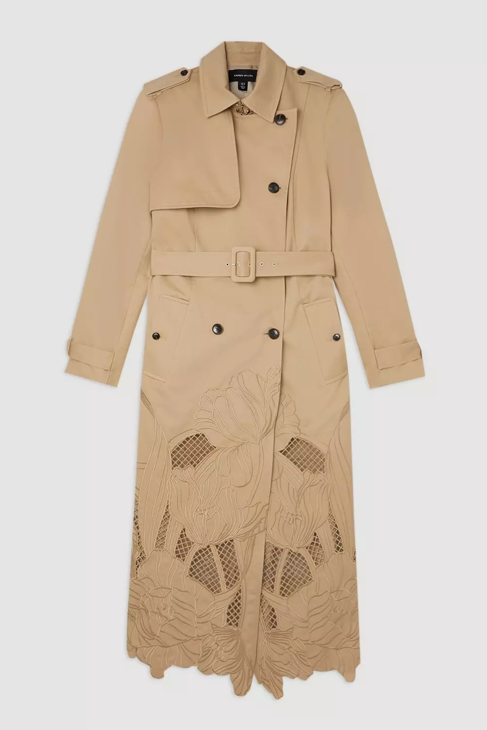Tailored Cutwork Embroidered Belted Trench Coat | Karen Millen