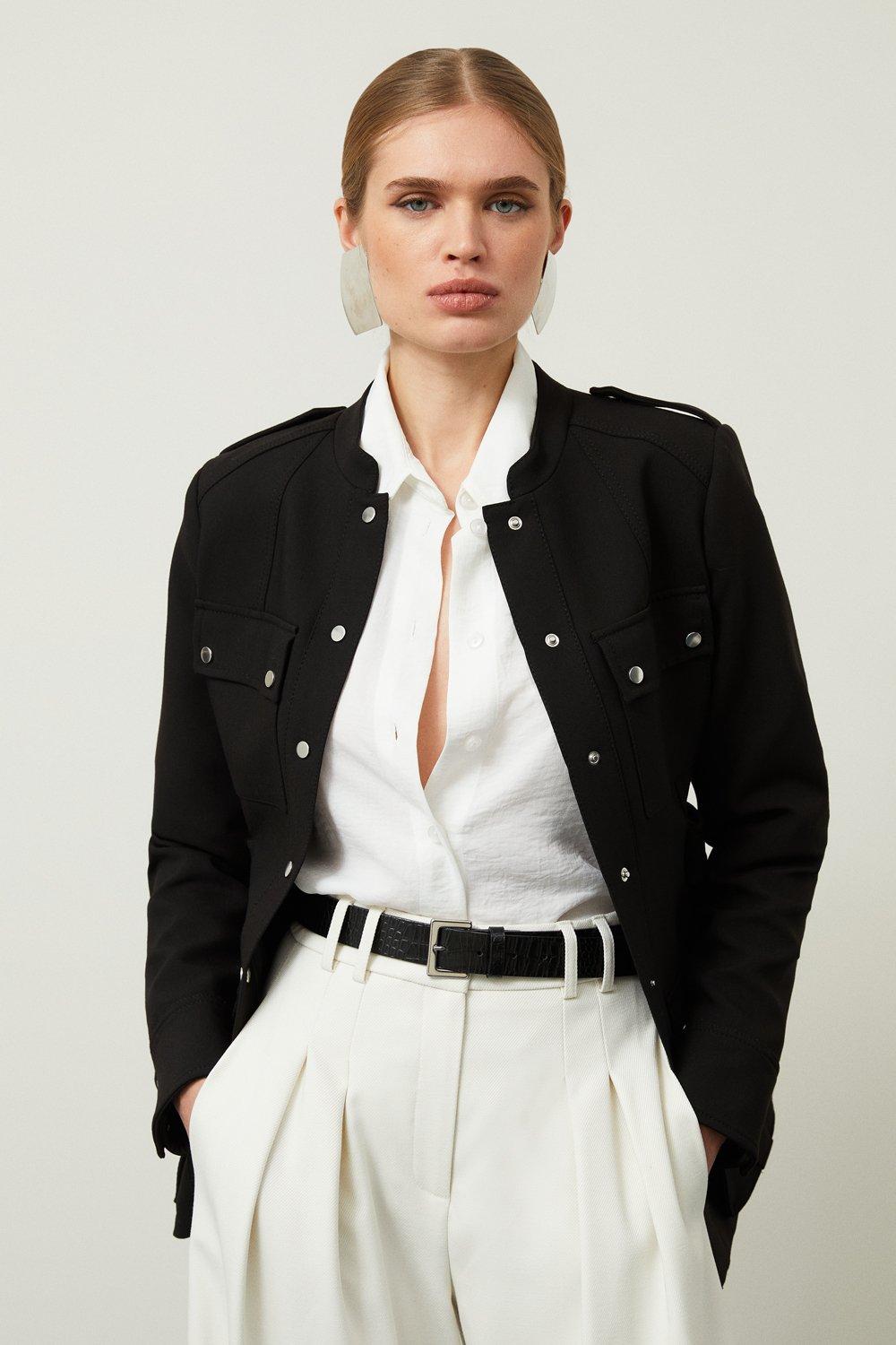 Compact Stretch Tailored Belted Button Through Jacket | Karen Millen