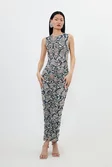 Petite Snake Mesh Jersey Sleeveless Maxi Dress | Karen Millen Petite Snake Mesh Jersey Sleeveless Maxi Dress | Karen Millen