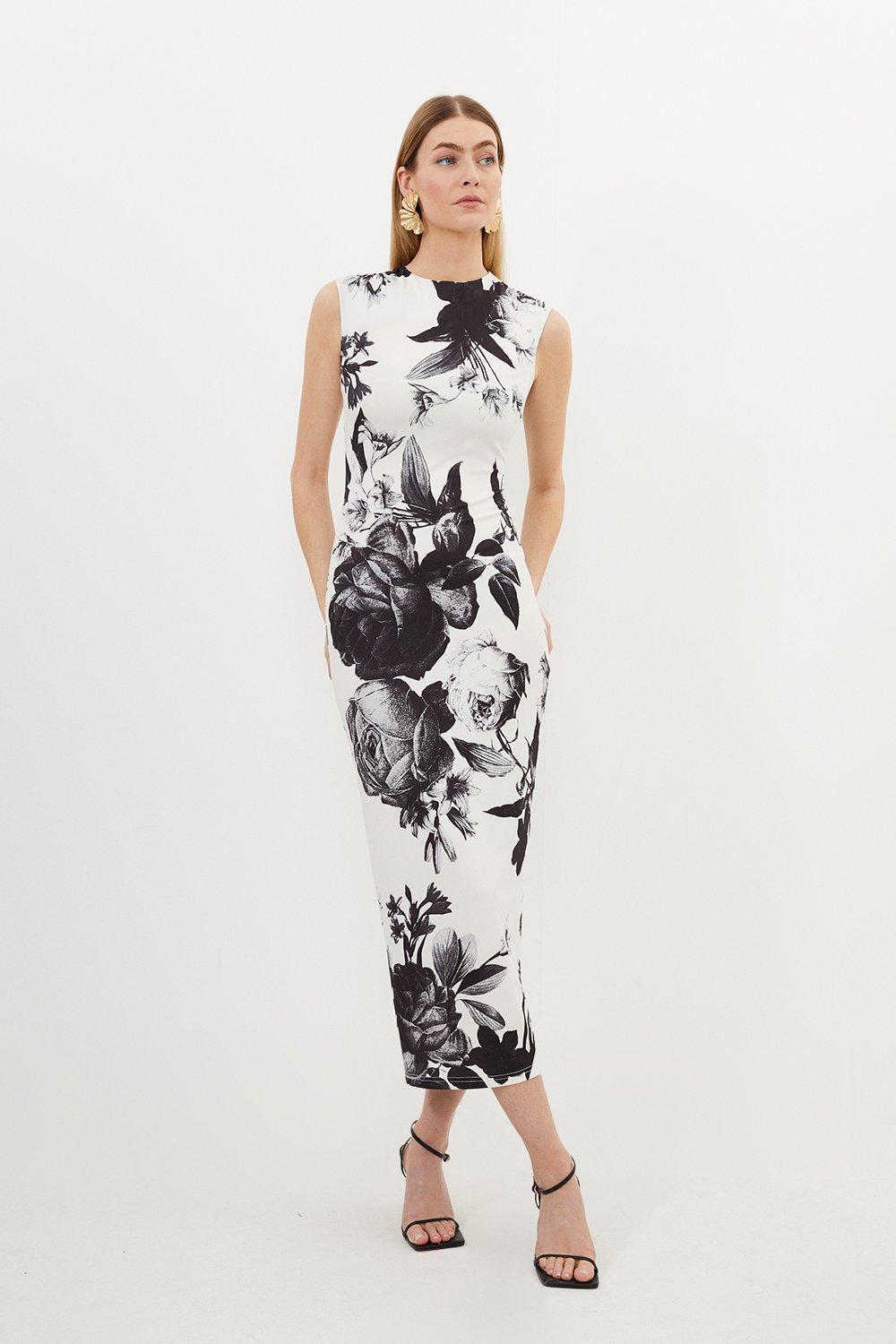 Mono Floral Jersey Sleeveless Maxi Dress | Karen Millen