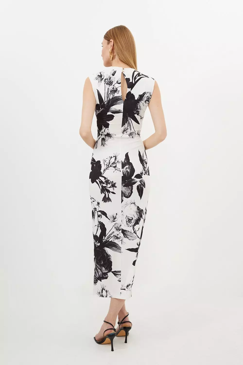 Mono Floral Jersey Sleeveless Maxi Dress | Karen Millen