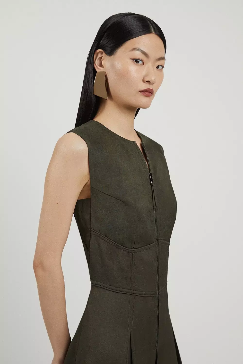 国内発・関税込!! KAREN MILLEN*Ａラインウエストタブミニドレス Petite Premium Tailored Linen Notch Neck Belted Midaxi Dress