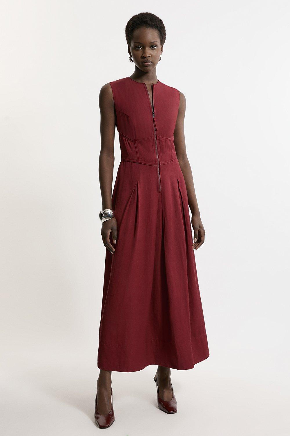 Premium Linen Twill Woven Sleeveless Maxi Dress