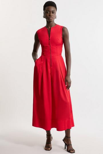 Red Premium Linen Twill Woven Sleeveless Maxi Dress