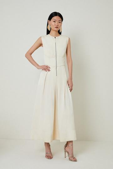 White Premium Linen Twill Woven Sleeveless Maxi Dress