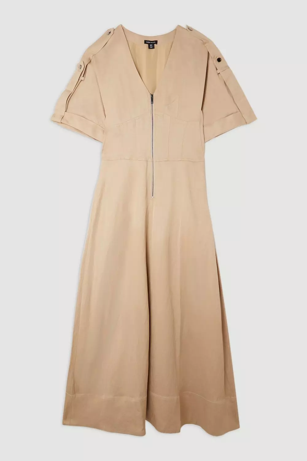 Premium Linen Twill Woven Short Sleeve Midi Dress | Karen Millen