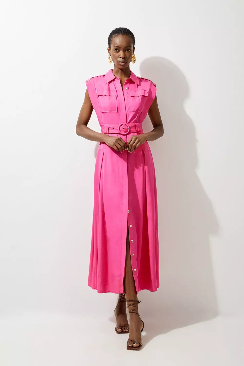Magenta Premium Viscose Linen Topstitch Maxi Dress alternative image