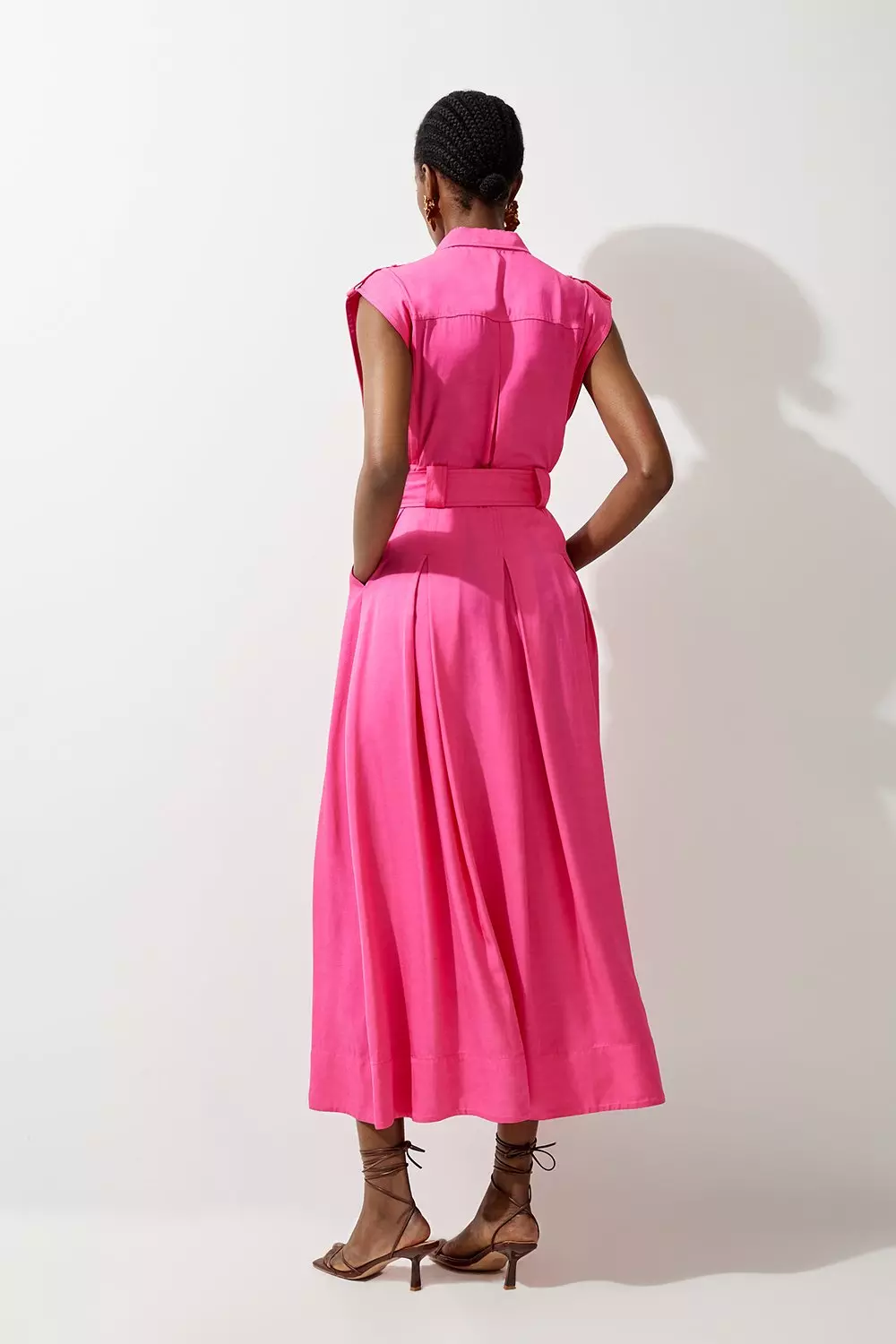 Magenta Premium Viscose Linen Topstitch Maxi Dress alternative image