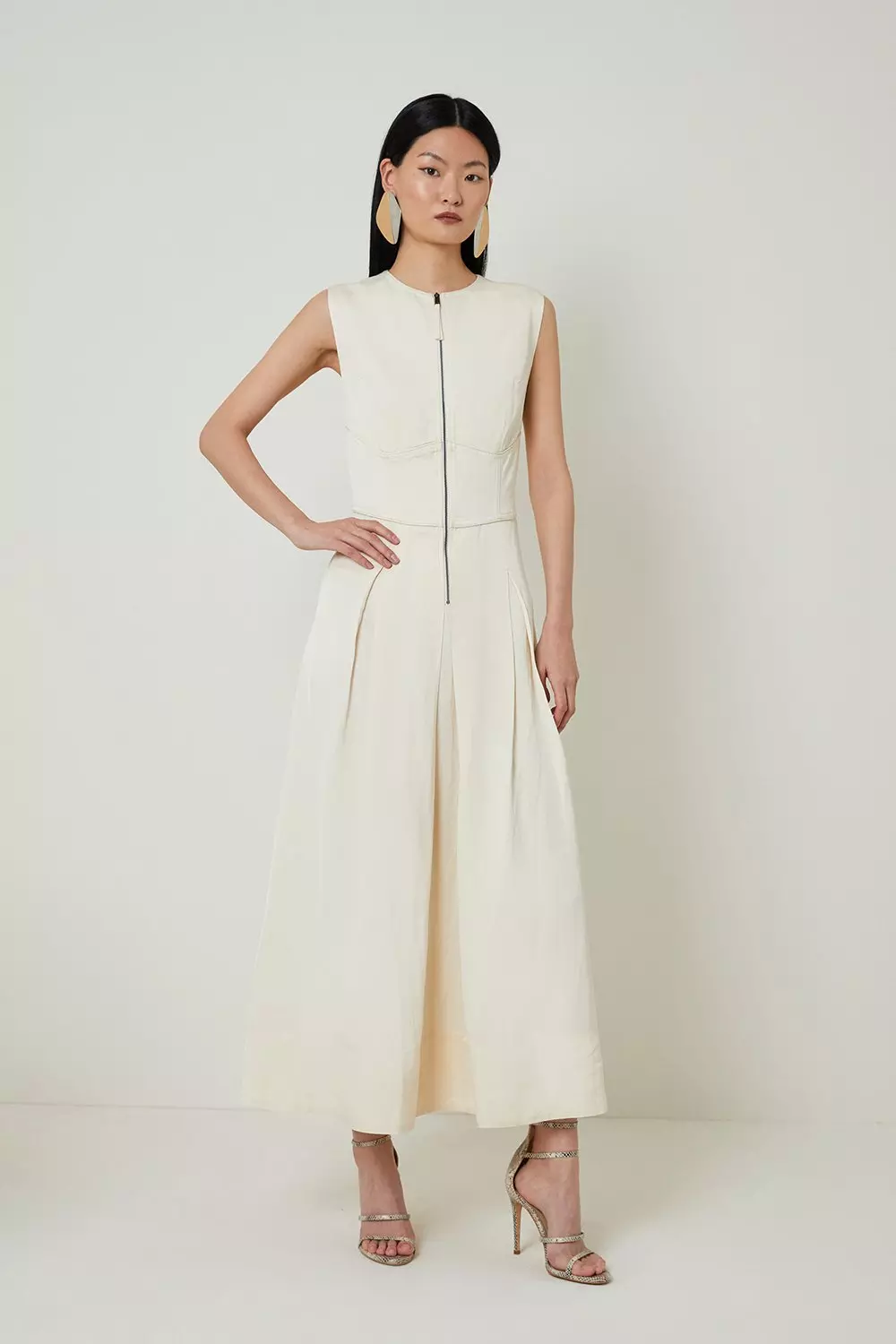 Petite Premium Linen Twill Woven Sleeveless Maxi Dress | Karen Millen