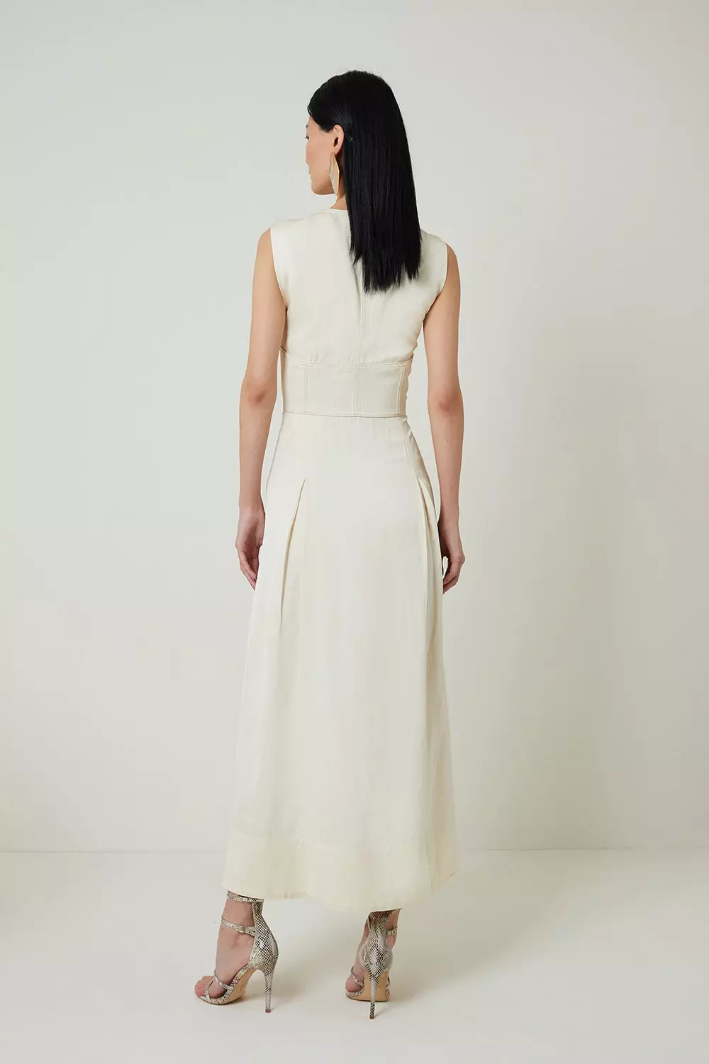 Petite Premium Linen Twill Woven Sleeveless Maxi Dress Karen Millen