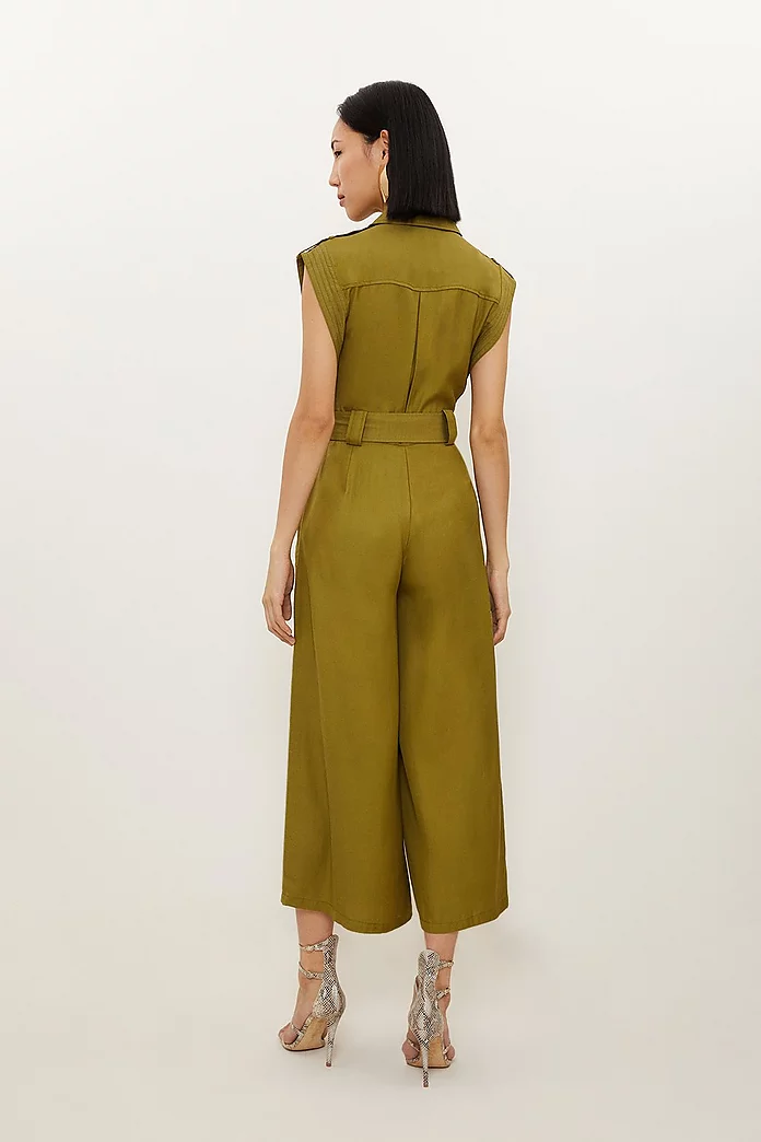 Premium Linen Viscose Topstitch Detail Utility Belted Woven Premium Linen Viscose Topstitch Detail Utility Belted Woven