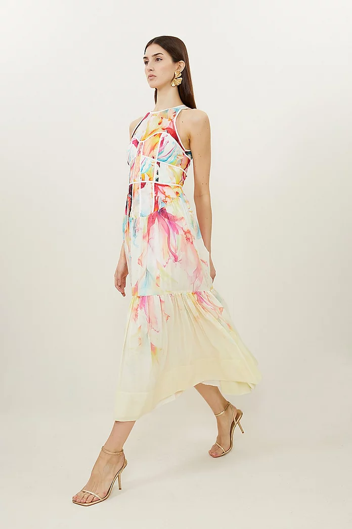 Ombre Floral Silk Cotton Halter Midaxi Dress. | Karen Millen Ombre Floral Silk Cotton Halter Midaxi Dress. | Karen Millen