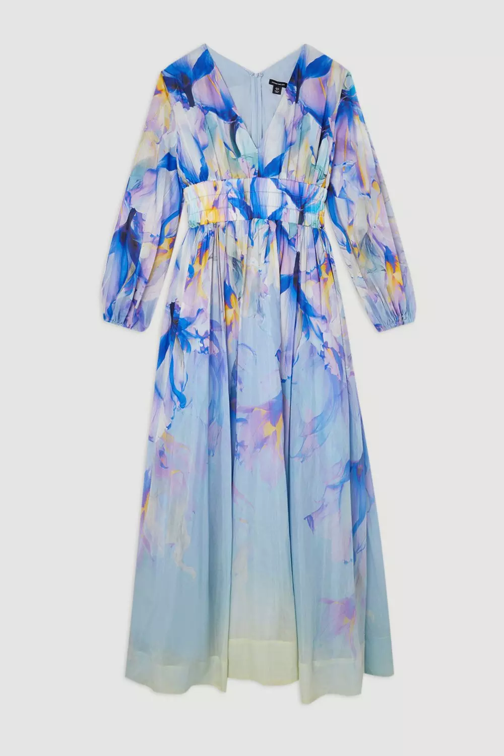Ombre Floral Silk Cotton Plunge Maxi Dress | Karen Millen