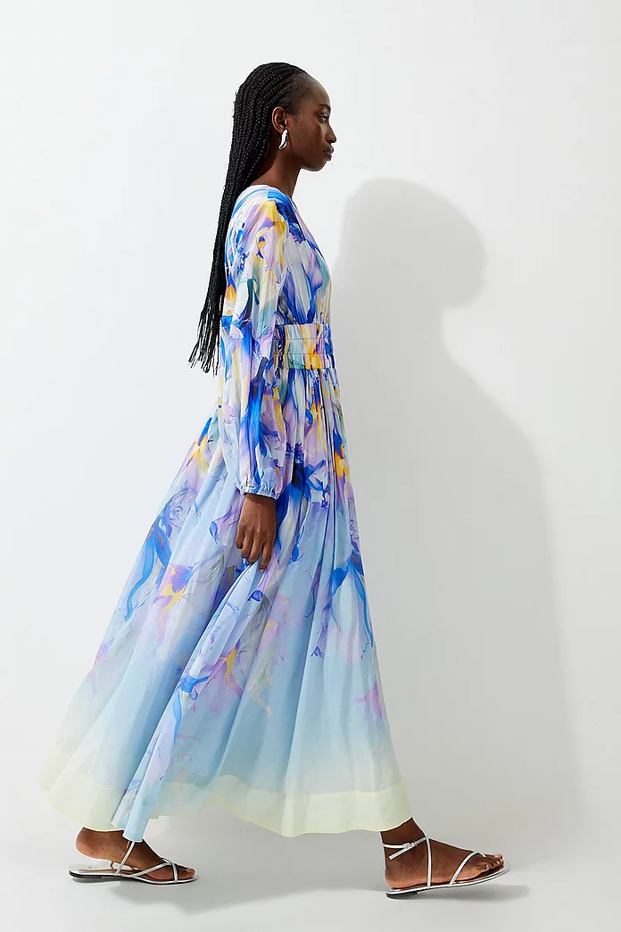 Petite Ombre Floral Silk Cotton Plunge Maxi Dress | Karen Millen Petite Ombre Floral Silk Cotton Plunge Maxi Dress | Karen Millen