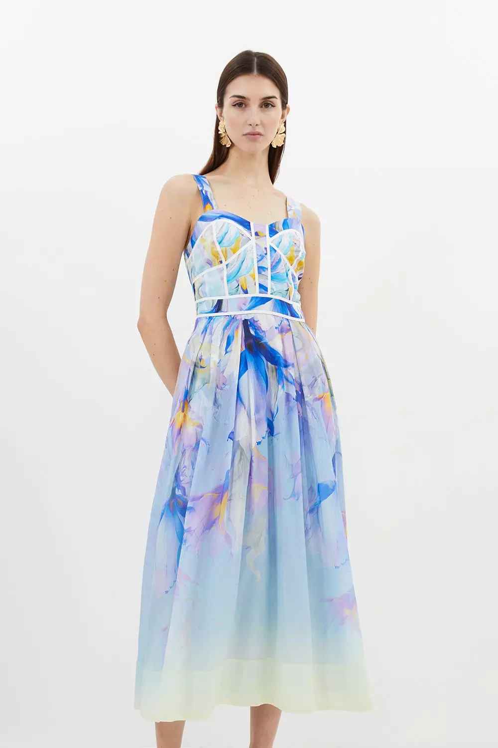 Ombre Floral Silk Cotton Strappy Prom Dress Karen Millen