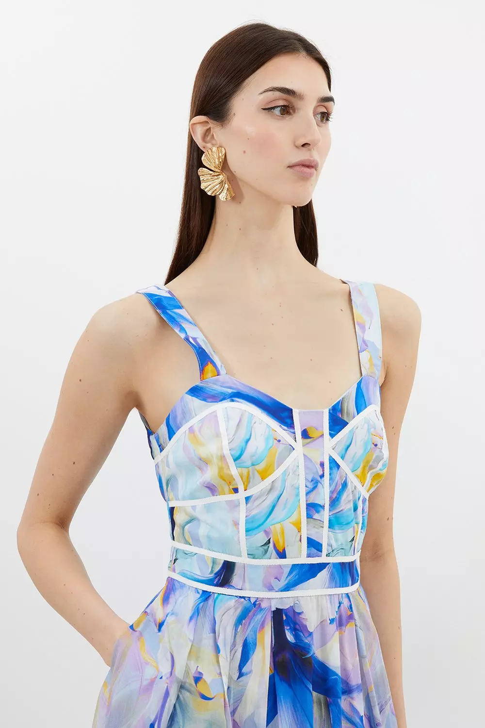 Ombre Floral Silk Cotton Strappy Prom Dress | Karen Millen