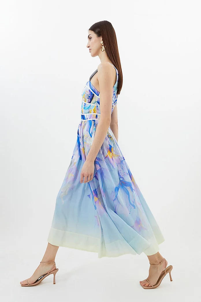 Ombre Floral Silk Cotton Strappy Prom Dress | Karen Millen Ombre Floral Silk Cotton Strappy Prom Dress | Karen Millen