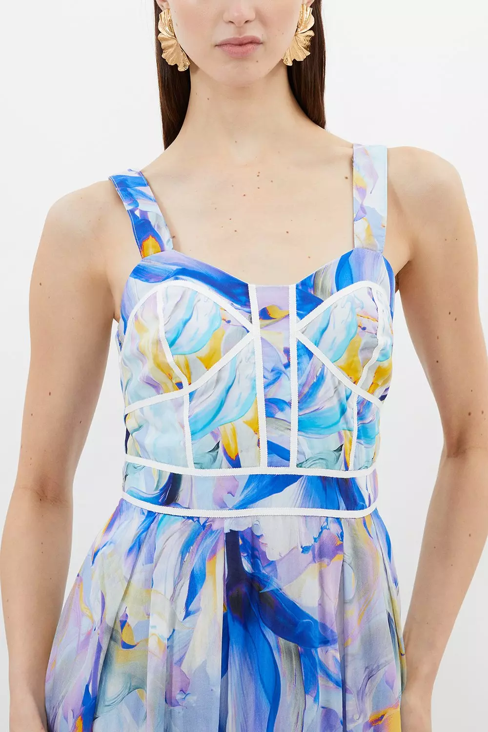【Karen Millen】フローラルストライプ リボン タイネックドレス Ombre Floral Silk Cotton Strappy Prom Dress | Karen Millen
