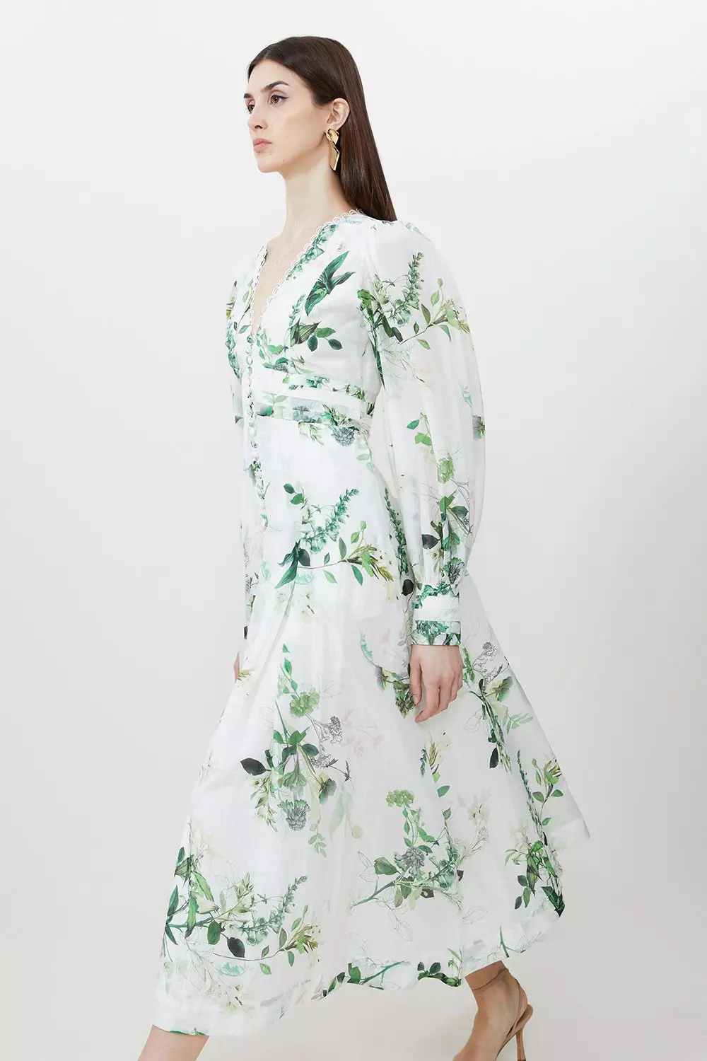 Silk Cotton Spring Floral Plunge Woven Maxi Dress Karen Millen